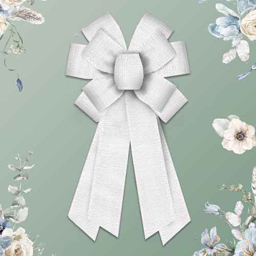 Large Wedding Pew Bows for Wreath, Wedding Anniversary Wreath Bows White Burlap Bows Bridal Shower Craft Bows for Front Door Wedding Events Banquet Decorations Supplies