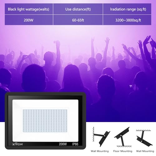 4 Pack 200W UV LED Black Lights Outdoor Floodlights IP66 Waterproof Halloween Party