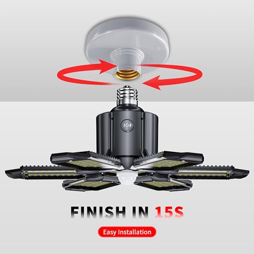 Screw-in LED Garage Light with Motion Sensor - 200W Deformable Ceiling Shop Lights, 20000LM, 2 Pack