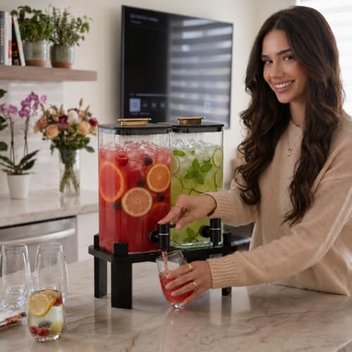 2 PCS 3 Gallon Drink dispenser, Glass Beverage Dispenser With Wood