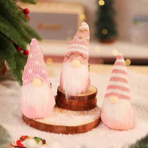 3PCS Christmas Ornaments Hanging Christmas Gnomes Ornaments Swedish Handmade Plush Gnomes Santa Elf Hanging Christmas Tree Decorations Holiday Xmas Decorations Home Christmas Decor (Pink)