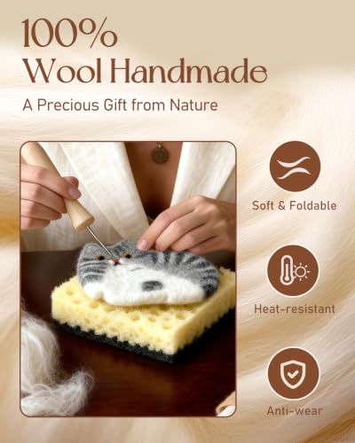 Kokaaee Cow Cat Felt Coaster - Wool Table Mat for Drinks, 1pc