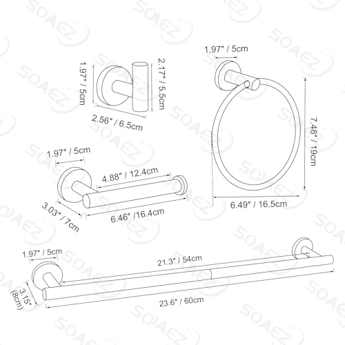 Brushed Gold Bathroom Towel Bar Set - 10 Pieces Wall-Mount Rack Accessories