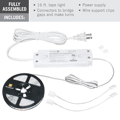 White 16ft LED Tape Light Kit - Armacost Lighting RibbonFlex Home Dimmable 3000K