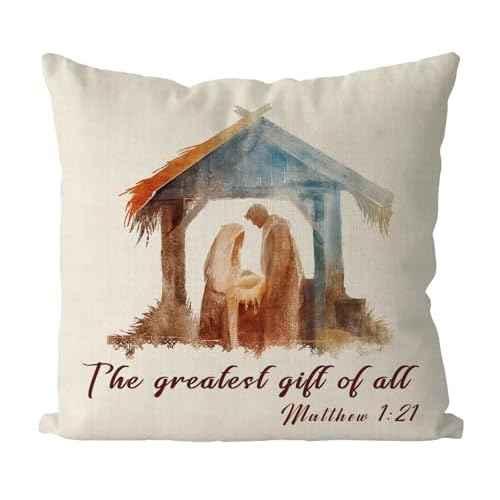 GAGEC Christian Christmas Pillow Covers Nativity Christmas Decorations Jesus is The Reason for The Season Xmas Throw Pillows Covers Home Sofa Living Room Decorative Cushion Case 18x18 Inch