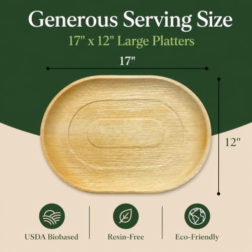 Charity Leaf Disposable Bamboo Trays 17x12 Inches, Pack of 10 – Eco-Friendly Serving Platters for Weddings & Events