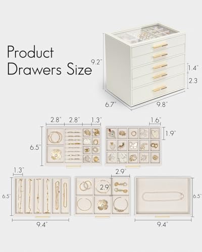 Cloud White 5-Layer Jewelry Box Organizer with Glass Lid for Women