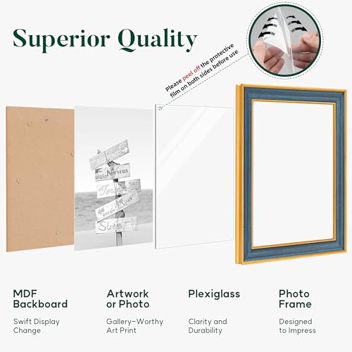Navy 12x18 Wide Border Gold Frame - Antique Finish, Premium Wall Decor