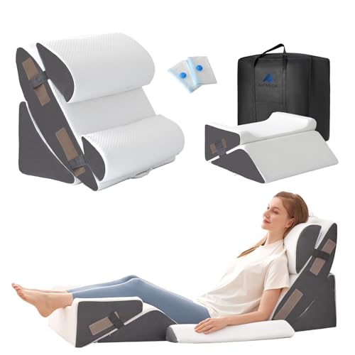 Ahpmeoa 6-Piece Wedge Pillow Set for Post-Surgery Support - White/Grey