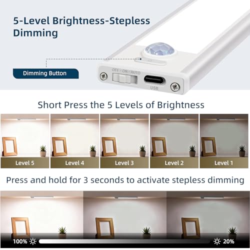 8 Inch Dimmable Wireless Motion Sensor Under Cabinet Light - White, 5 Pack