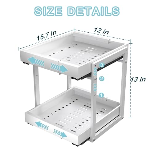 Golener 2-Tier Expandable Pull Out Cabinet Organizer 16 Inch Deep White