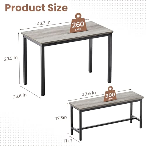 FAVSH Grey Dining Table Set for 4 with 2 Benches - Space-Saving Modern Kitchen Furniture