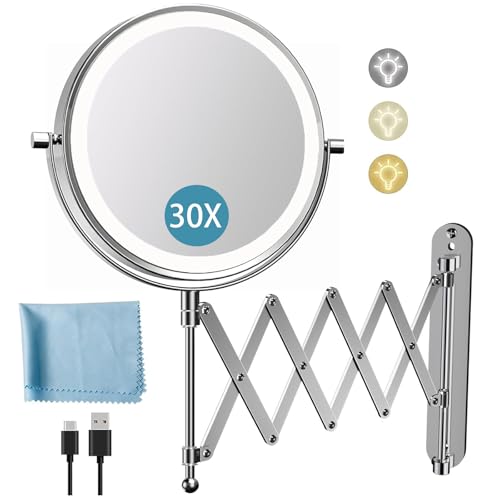 FASCINATE 8-inch Chrome Rechargeable Wall-Mounted Double-Sided Makeup Mirror with Magnification