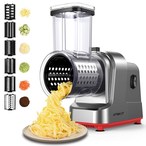 Electric Cheese Grater Salad Maker with 6 Blades - 250W Shredder & Slicer