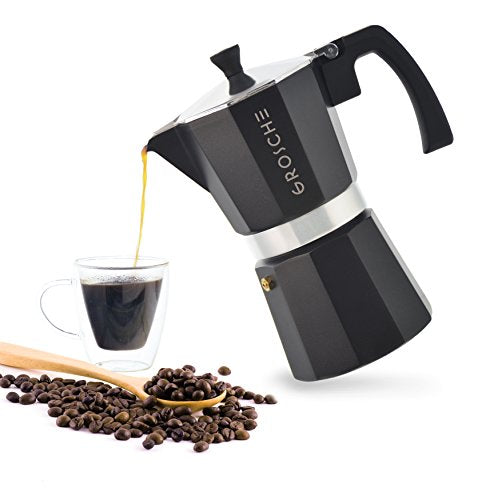 GROSCHE Milano 6-Cup Stovetop Espresso Maker Moka Pot, Black – Classic Home Barista Coffee