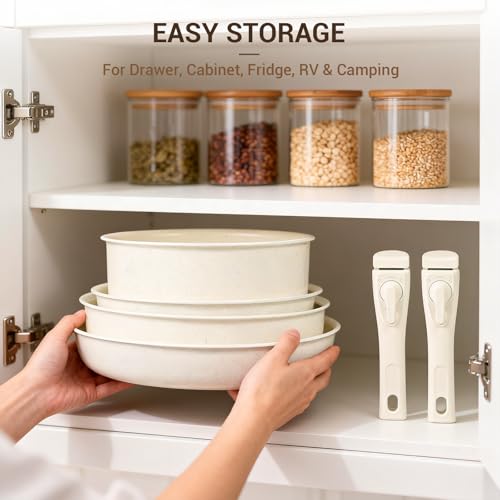 20-Piece Ceramic Nonstick Cookware Set with Removable Handles – Kitchen Pots & Pans