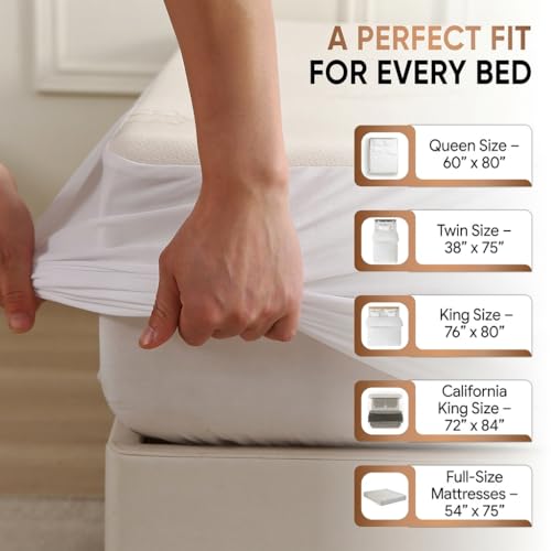 Organic Waterproof Mattress Protector Queen Size Classic Polyester Skirt – Noiseless & Breathable, 250 GSM