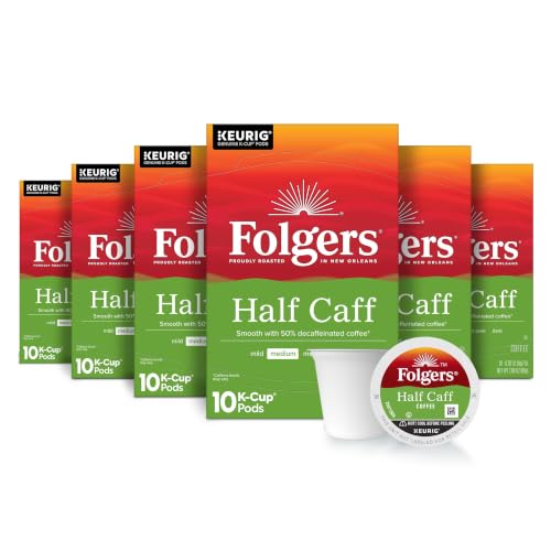 Folgers Half Caff Coffee Pods 10 Count Pack of 6 | Medium Roast, Keurig Compatible