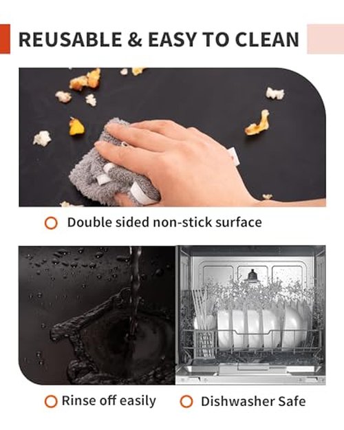 Buself Large Roll-Up Oven Liners – 17” x 75” Non-Stick, Reusable Heavy Duty Mats for Oven Bottom, Toaster & Oven Types – BPA & PFOA Free Kitchen Accessory (Black)