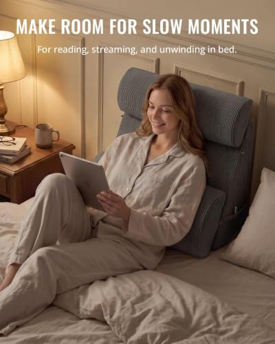 Grey Blissful Diary Reading Pillow with Wide Backrest & Adjustable Support - 19inch