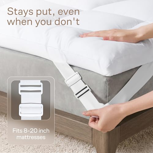 White Twin XL Mattress Topper - Ultra Soft & Cooling Support, Adjustable Straps