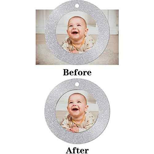 12 Pieces Christmas Magnetic Photo Frame Ornaments with Twine, Glitter Round Holiday Picture Frames Gifts and Tree Decoration for Valentines Day Party Favor (Silver)