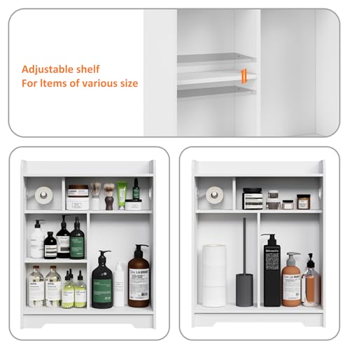 Slim Bathroom Floor Cabinet with Sliding Door - White Storage Organizer