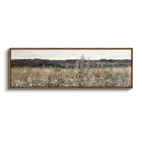InSimSea Framed Floral Meadow Wall Art 12x36 Inches - Classical Landscape Canvas