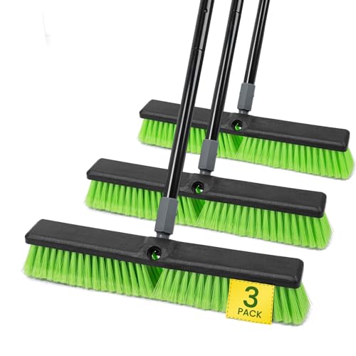 KalTell Green 18-Inch Heavy Duty Push Broom with 59.5-Inch Long Handle for Indoor & Outdoor Cleaning