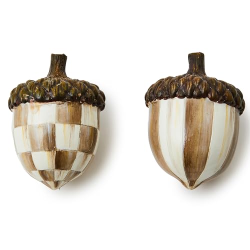 Resin Acorn Figurines Set - Brown and White Mocha Check - Chocolate Variation, 2-Pack