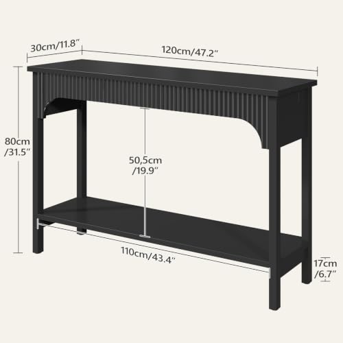 MAHANCRIS 47.2-Inch Black Entryway Console Table with Fluted Design and Storage