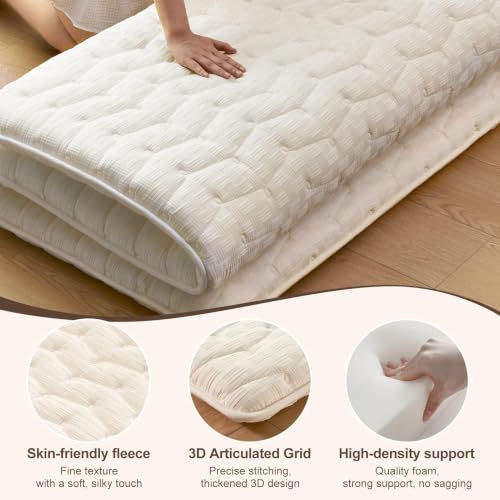 LILYVIBEBEARHAPPY Premium White Full Japanese Floor Mattress 54x75in - Thick Support Foam Tatami Bed for Adults & Kids