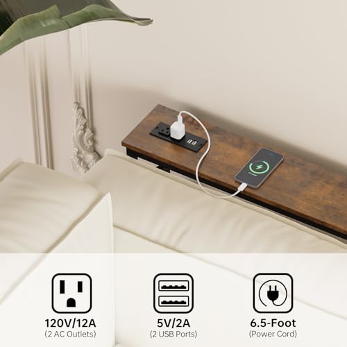 Aduanbang Rustic Brown 5.9-Inch Wide Narrow Console Table with Outlet - Behind Couch & Entryway