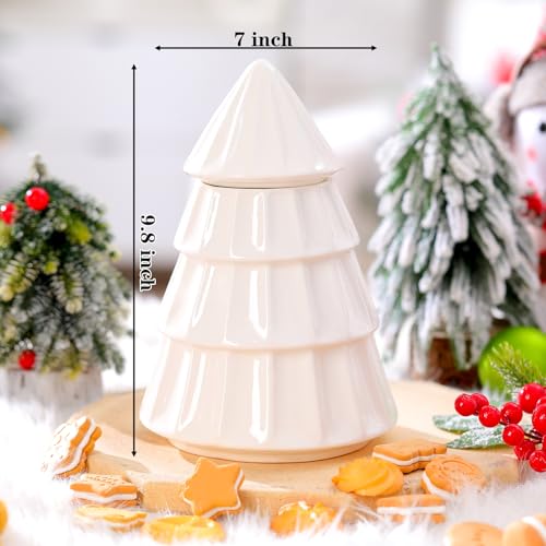 Ceramic Cookie Jar with Lid Neutral Christmas Tree 10 x 7 Inch