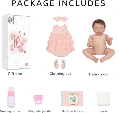 KSBD Reborn Baby Doll Girl 20 Inch - Pink Cloth Body, Realistic Sleeping Newborn, Handcrafted with Painted Details, Gift Set for Kids 3+