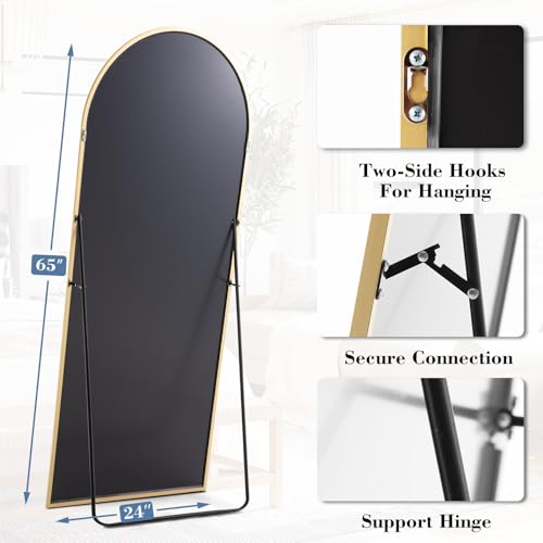 DUMOS Gold Arched Full Length Mirror with Stand - 65x24 Inch Full Body Floor Mirror