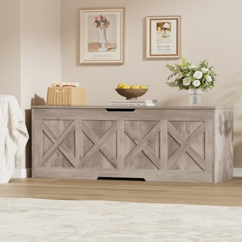 Homleke 47.2-Inch Extra-Large Wooden Storage Chest Farmhouse Greige Bench