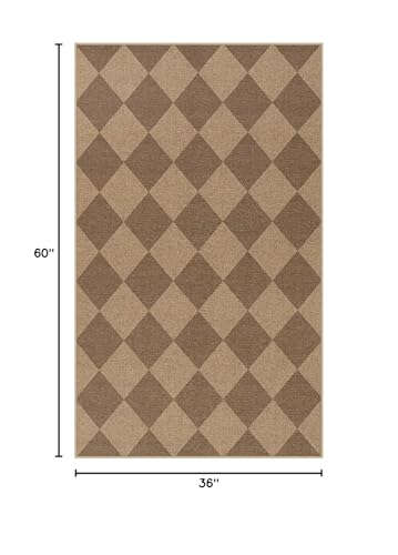 Indoor Outdoor Checkered Jute Look Rug 3x5 Washable Non Slip Entryway Decor - Nature Variation 2