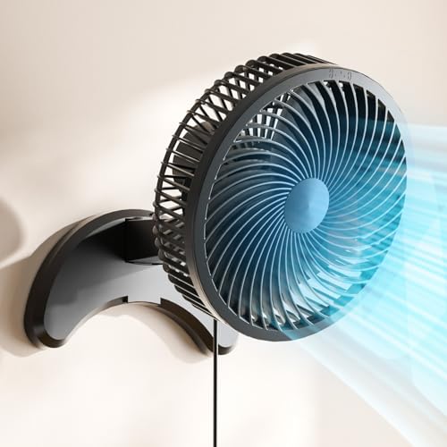 Koonie 8-Inch Wall Mount Fan with Remote, Quiet Oscillating Small Fan - Black
