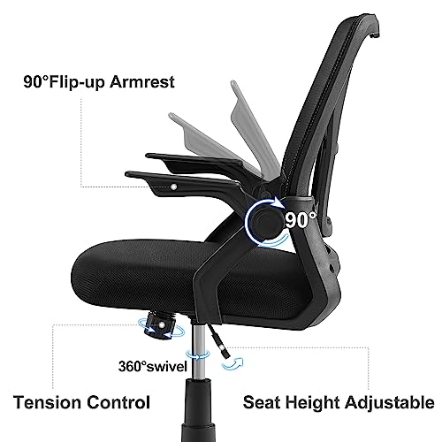 VECELO Mid-Back Mesh Ergonomic Office Chair with Adjustable Arms - Black