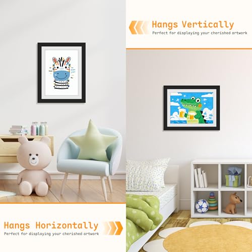 Kids Artwork Frames Set of 4, 8.5x11 Inch Changeable Picture Display, Black - Front-Opening Craft Storage
