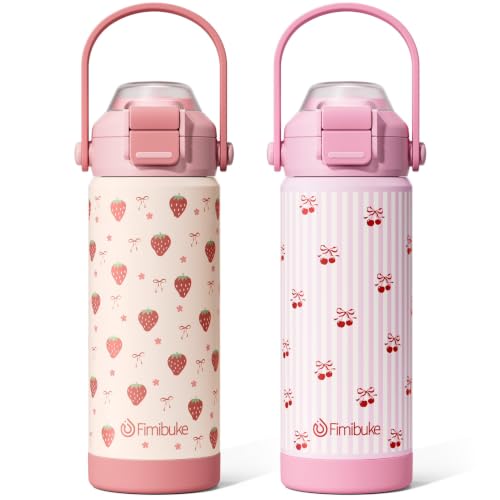 Fimibuke 18oz Kids Insulated Water Bottle with 2-in-1 Straw & Spout