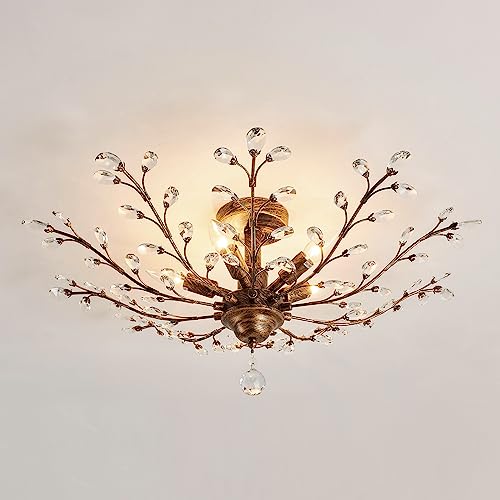 Vintage Crystal Chandelier with Bronze Finish - 29.92in Ceiling Light for Living Room Dining Bedroom