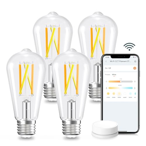 Linkind Vintage Edison Smart Light Bulb ST19 4 Pack with Remote - Dimmable & App Control