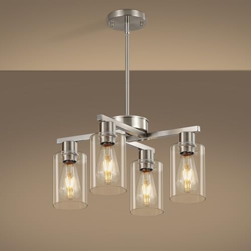 Xeruyiwa 4-Light Brushed Nickel Modern Glass Pendant Chandelier D18