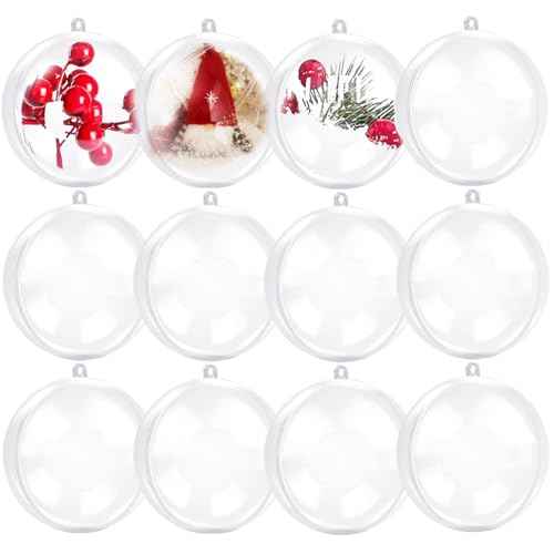 80mm/3.14inch 24PCS Large Clear Ball Ornaments, 12Set Fillable Christmas Balls Shatterproof Ornament Baubles for DIY Crafts Christmas Wedding Party Decor (24)