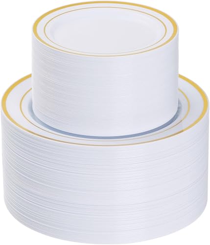 Gold Disposable Plastic Plates 200PCS Heavy Duty Dinner & Salad Sets - Variation: Gold / 200PCS