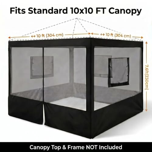 Breathable Food Tent Sidewalls for 10x10 ft Canopy - Mesh & Zipper Doors, Dust & Insect Blocking