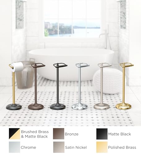 Gatco Matte Black Freestanding Toilet Paper Holder Stand - 22 Inch, Weighted Base