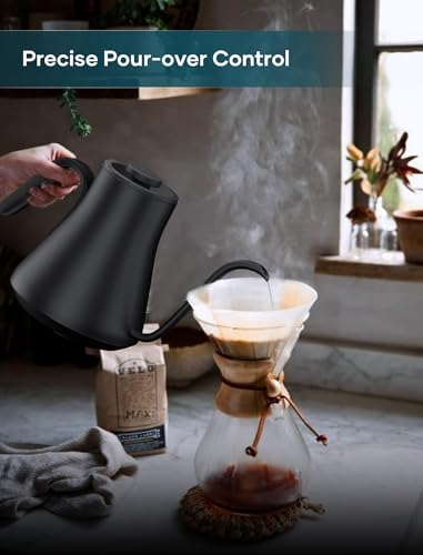 Intasting Ebony Black Gooseneck Electric Kettle 0.9L with ±1℉ Temp Control